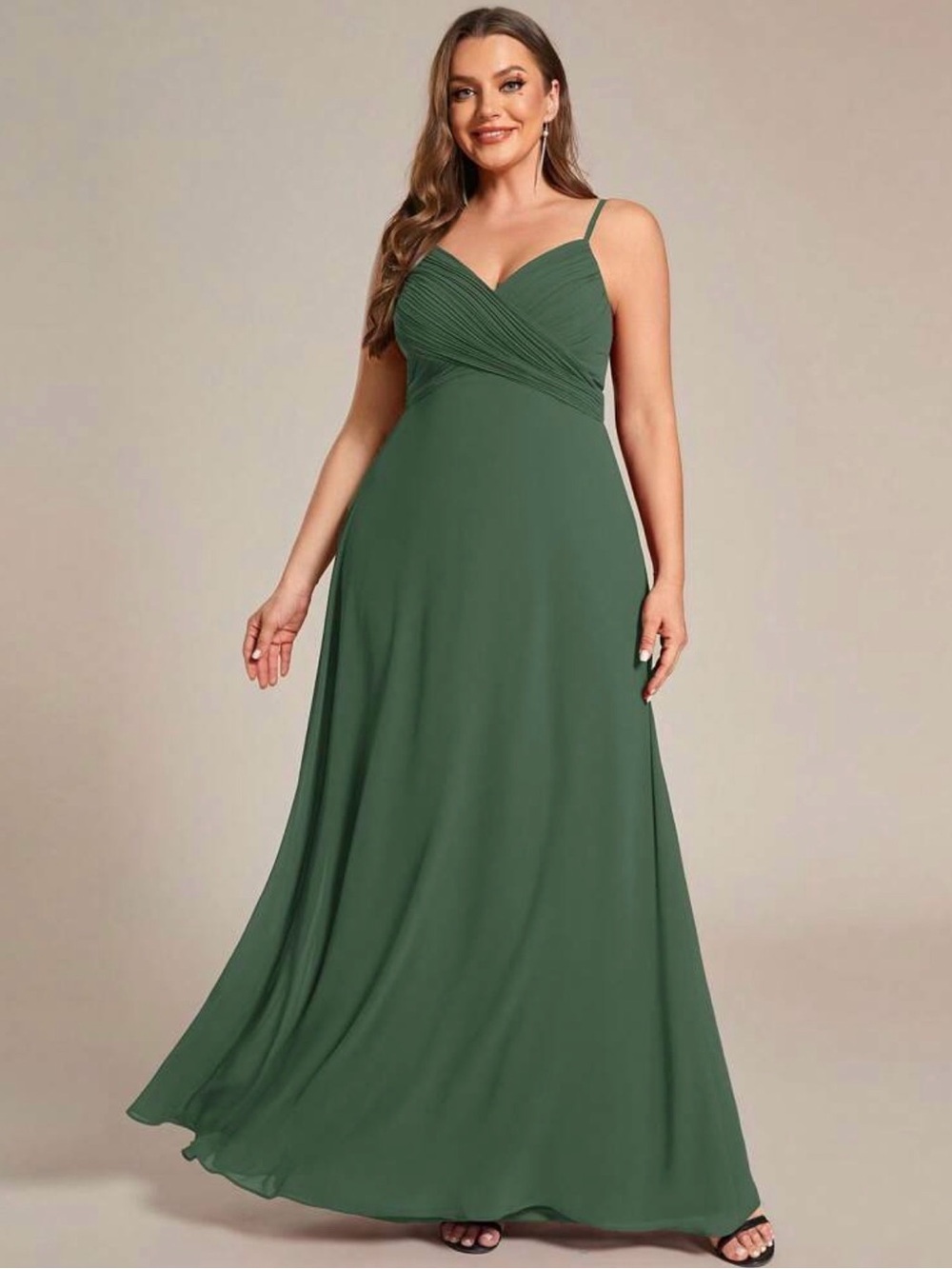 Like New Army Green Spaghetti Strap, Draped Back, Maxi Dress